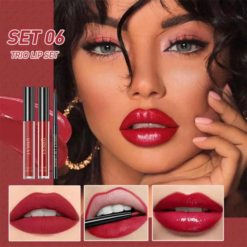 3 teile/satz Lippenstift Set Lip liner Stift matte Lippen glasur wasserdicht langlebige nicht markierende natürliche Lippen tönung Lippenstift Kosmetik