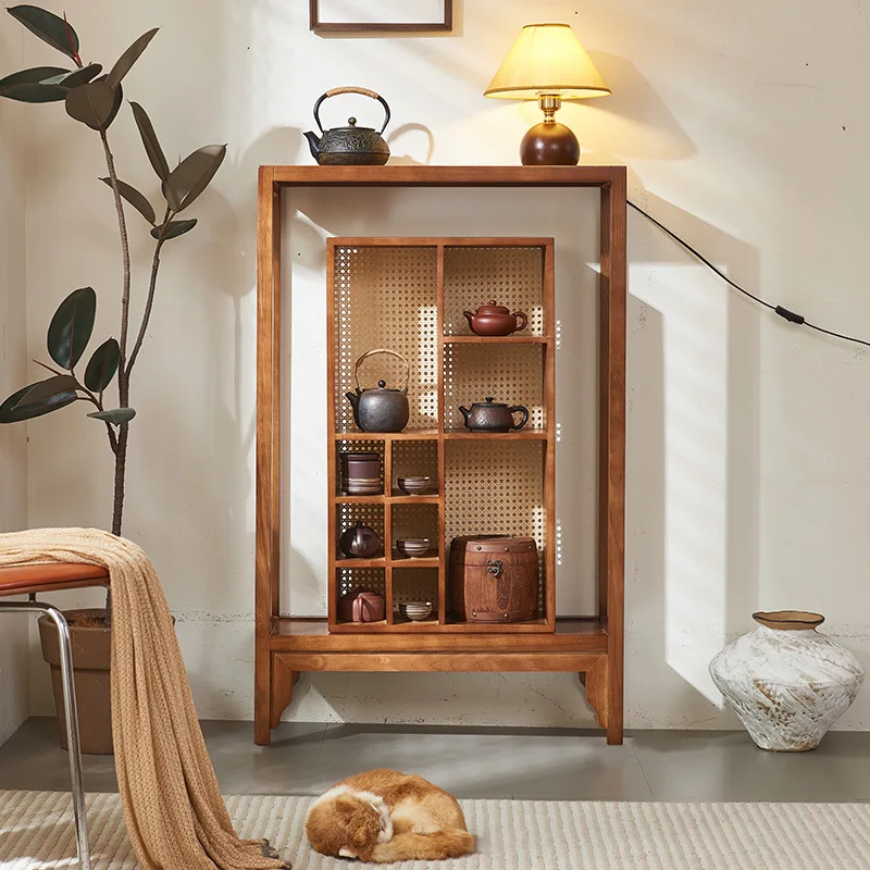 

Tea room rattan furniture Duobao Pavilion Bogu frame display cabinet against the wall rattan tea cabinet locker