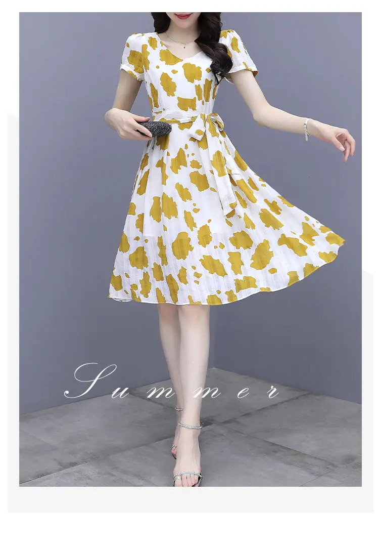 Novedad de verano, vestido elegante Floral para mujer de longitud media que cubre la cintura, vestido acampanado