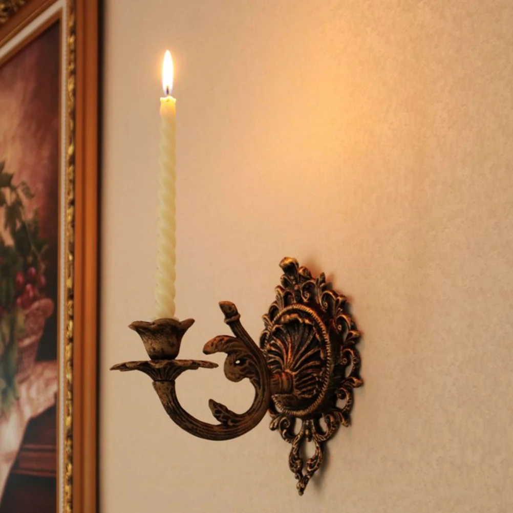 

Wall Mounted Iron Holder Vintage Mount Decorative Sconce Elegant Metal Candlestick Rustic Mount