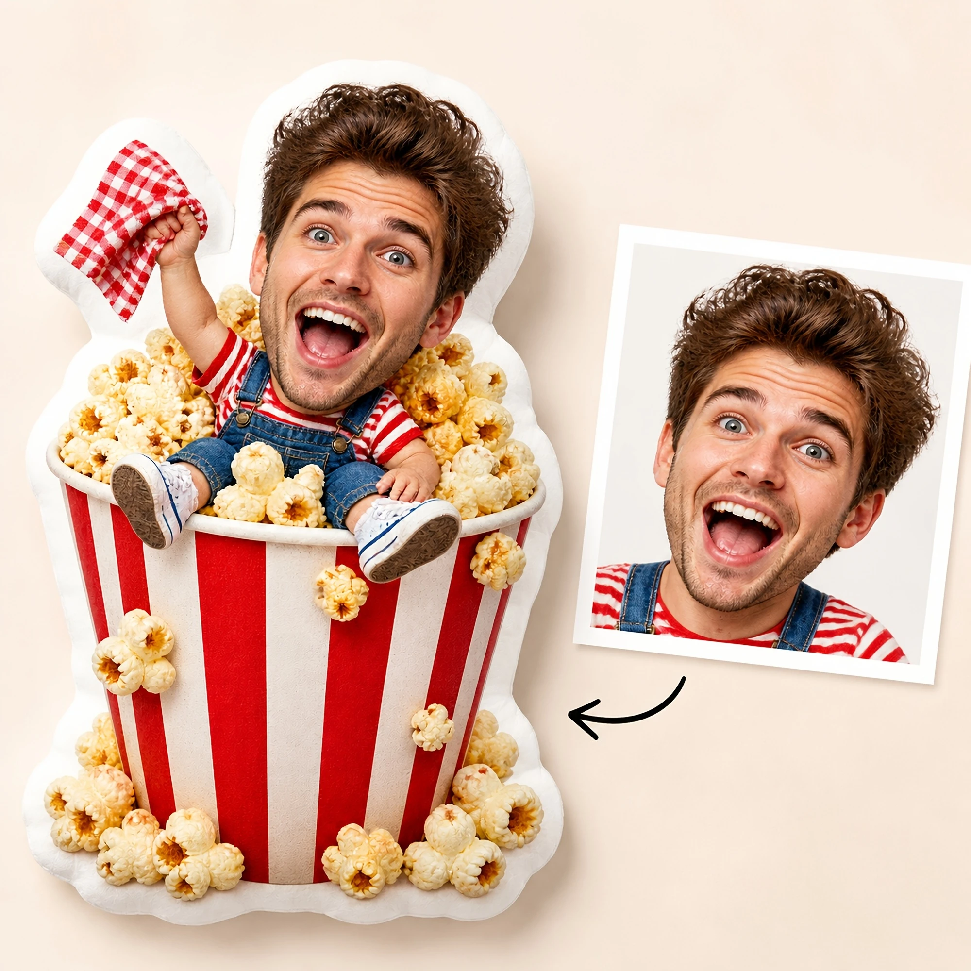 1pc Custom Double Sided Printed Funny Popcorn Bucket Shaped Pillow, Creative Novelty Cushion for Home Theater, Sofa, Bedroom, an