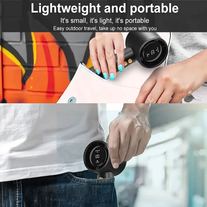 مروحة محمولة محمولة لتبريد الهواء، شاشة LED قابلة لإعادة الشحن، مروحة تربو عالية السرعة، مروحة كهربائية صغيرة للسفر في الهواء الطلق، مروحة تبريد يدوية