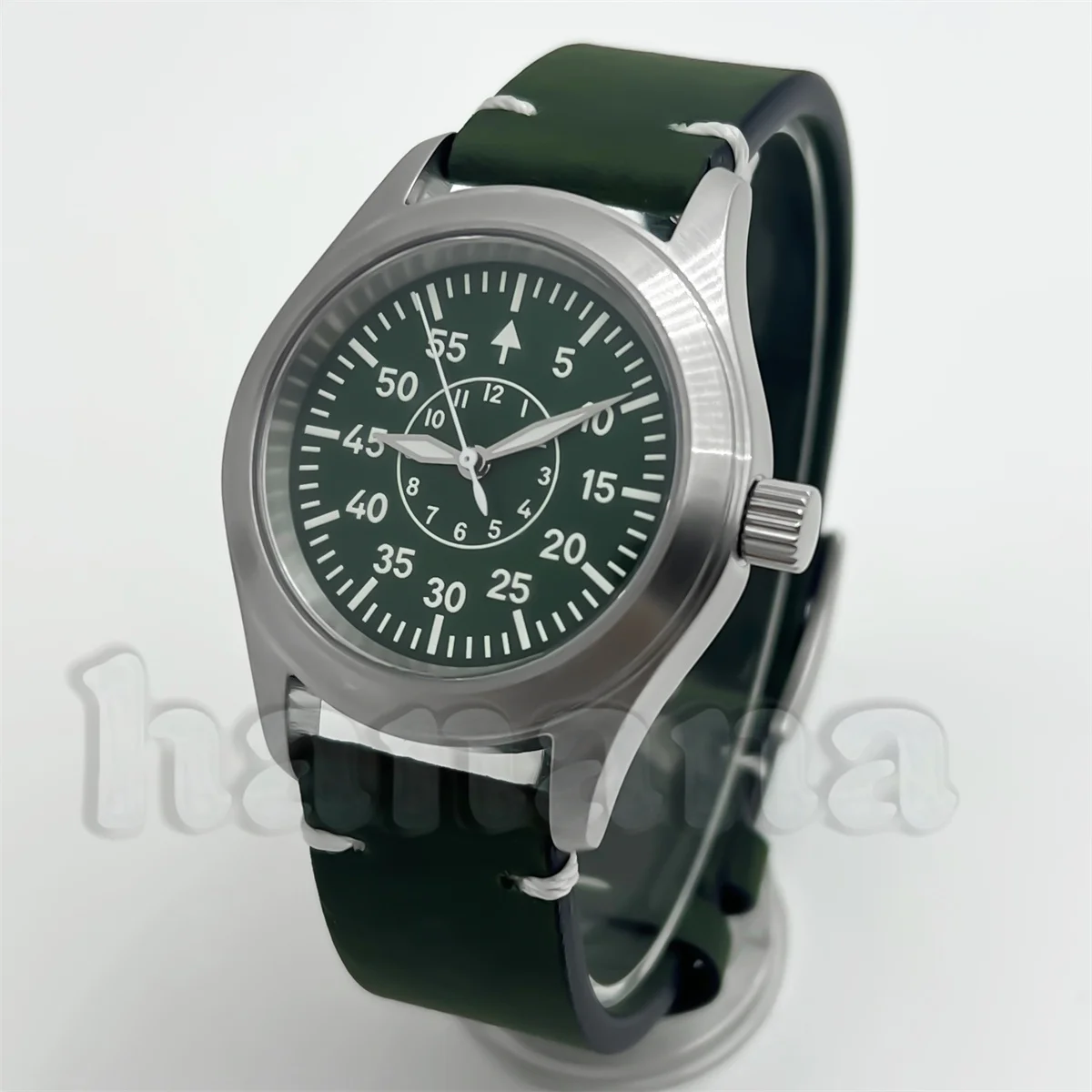 Bliger 36 مللي متر 39 مللي متر NH35 التلقائي الغوص الطيار ساعة رجالي الياقوت الزجاج الأخضر مضيئة الهاتفي حزام من الجلد دوامة تاج