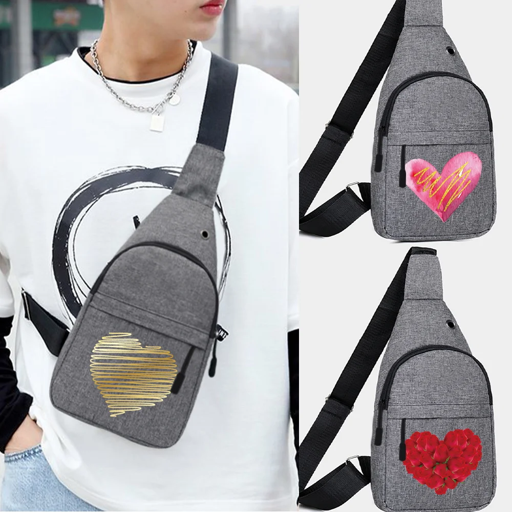 

Men's Chest Bag Business Shoulder Bag Messenger Bag Casual Canvas Fashion Love Print Waist Bag Outdoor Sports Brand Shoulder Bag