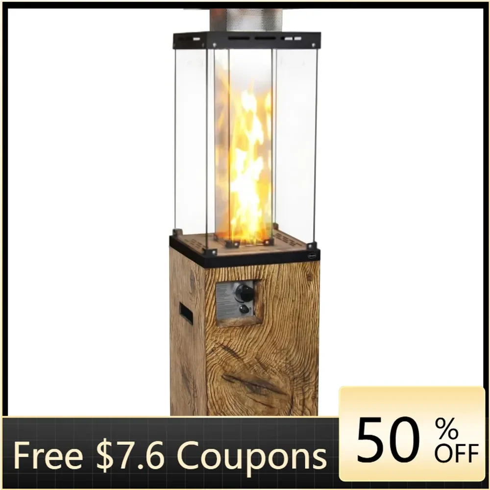 Outdoor Patio Propane Fire Heater with Weather Cover Glass 41000 BTU Fireplace Patented & CSA Certificated, Wood Grain Brown