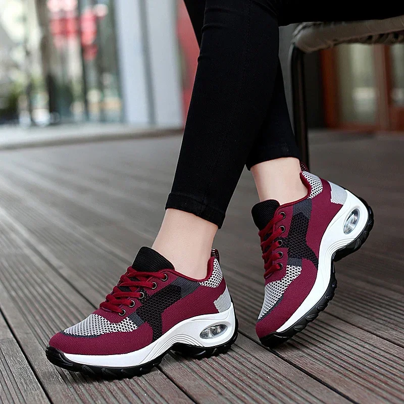 

Sneakers for Women New Breathable Mesh Casual Shoes Air Cushion Sport Running Shoes Lace Up Wedges Platform Shoes Tenis De Mujer