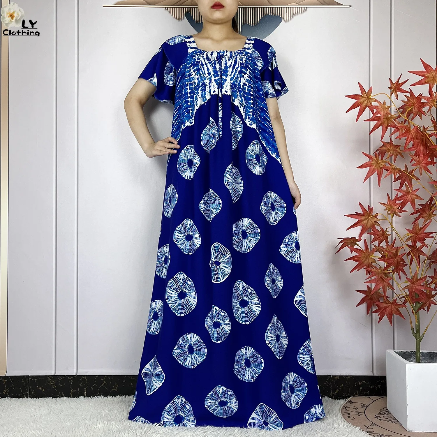 New Style African Abaya Summer Fashion Short Sleeve For Women Dress Cotton Boat Neck Loose Caftan Dubai Islam Femme Elegant Robe