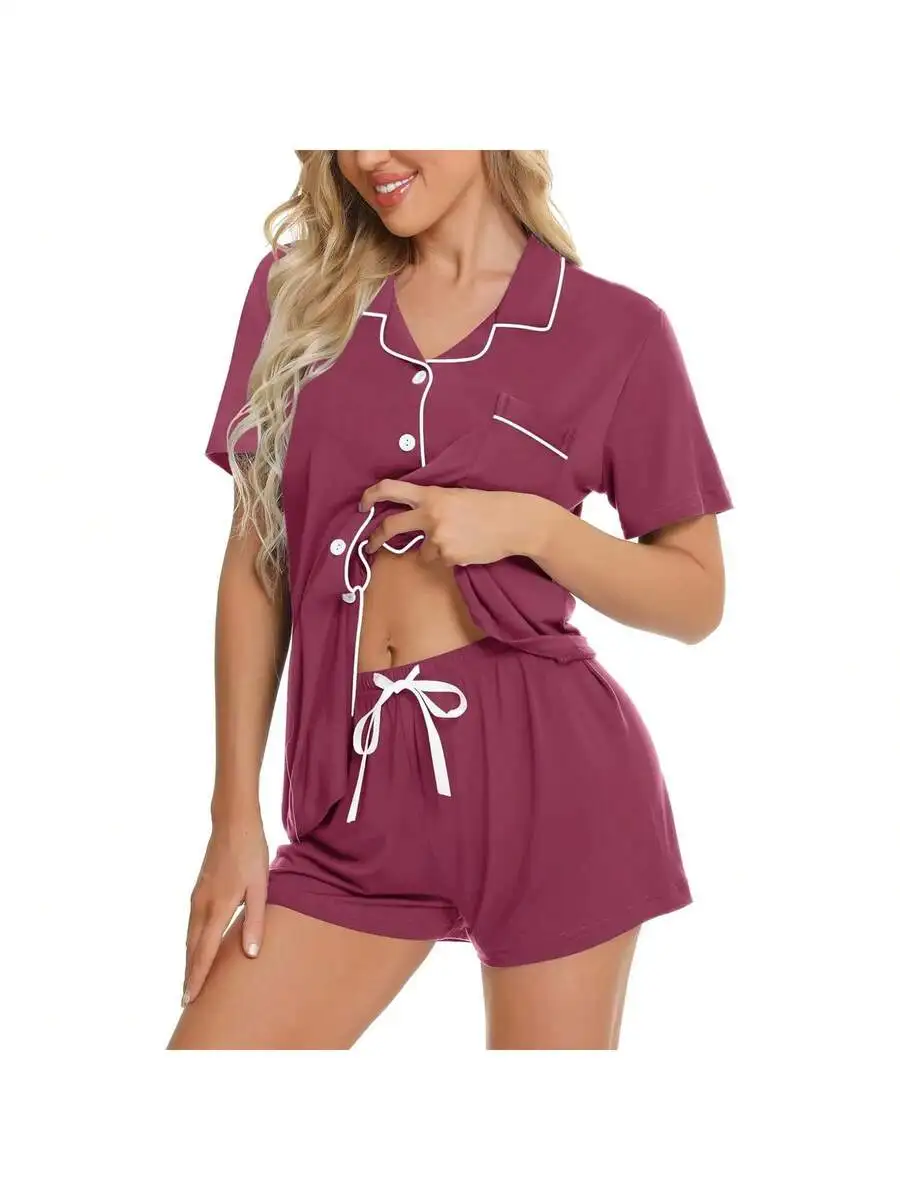 

Womens Button Down Pajamas Set Short Sleeve Sleepwear Soft Modal Lounge Set