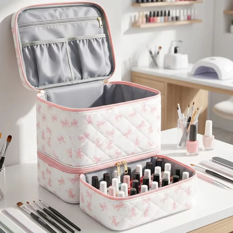 

Double-layer Nail Polish Storage Bag Essential Oil Bag Portable Cosmetic Nail Care Set Manicure Tool Storage Box 30 Compartments