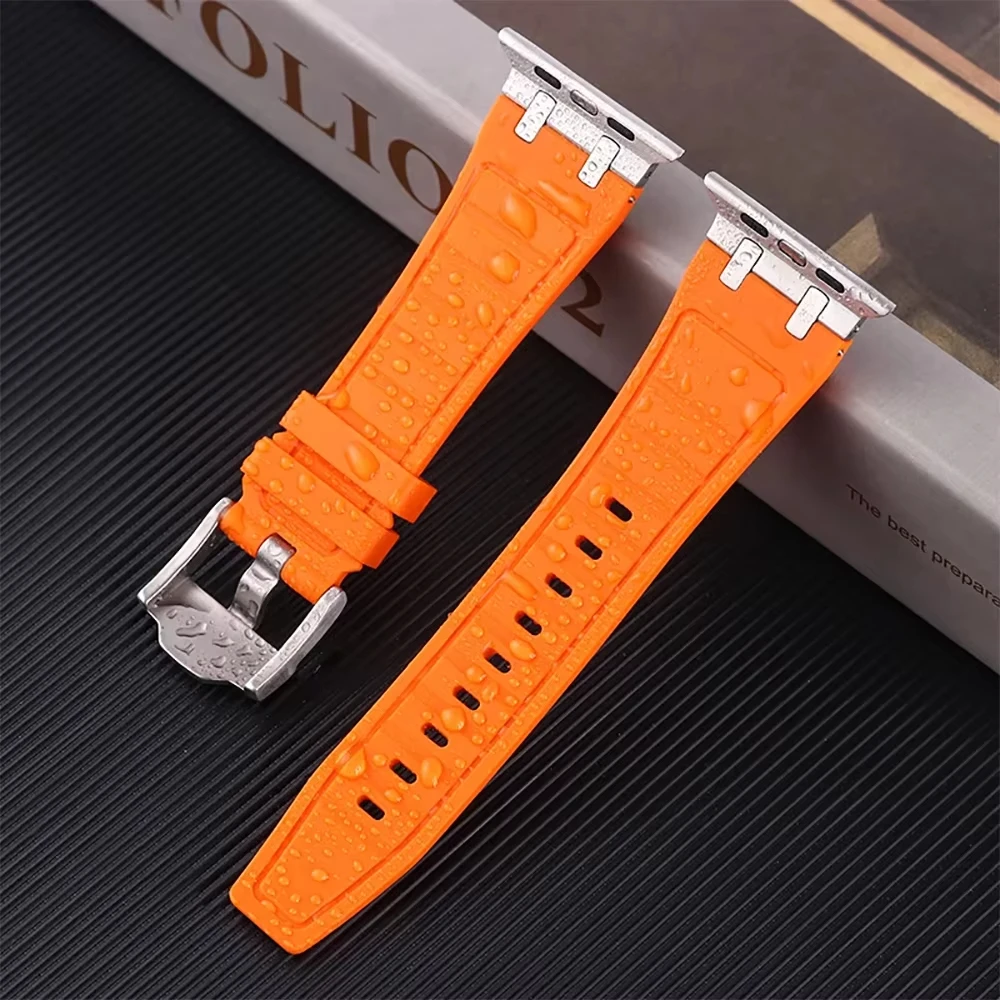 Titanium Color Metal Head Silicone Band for Apple Watch Ultra 2 49mm 45/44/42mm Rubber Strap for Iwatch Series 9 8 7 6 5 4 Se 3