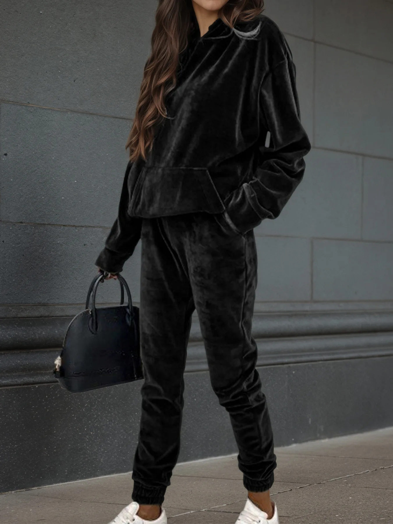 Herbst Winter Samt Trainingsanzug Set Elegante Weiche Tasche Pullover Top Weibliche Lose Sweatsuit Hosen Anzug Zwei Stück Set Outfits