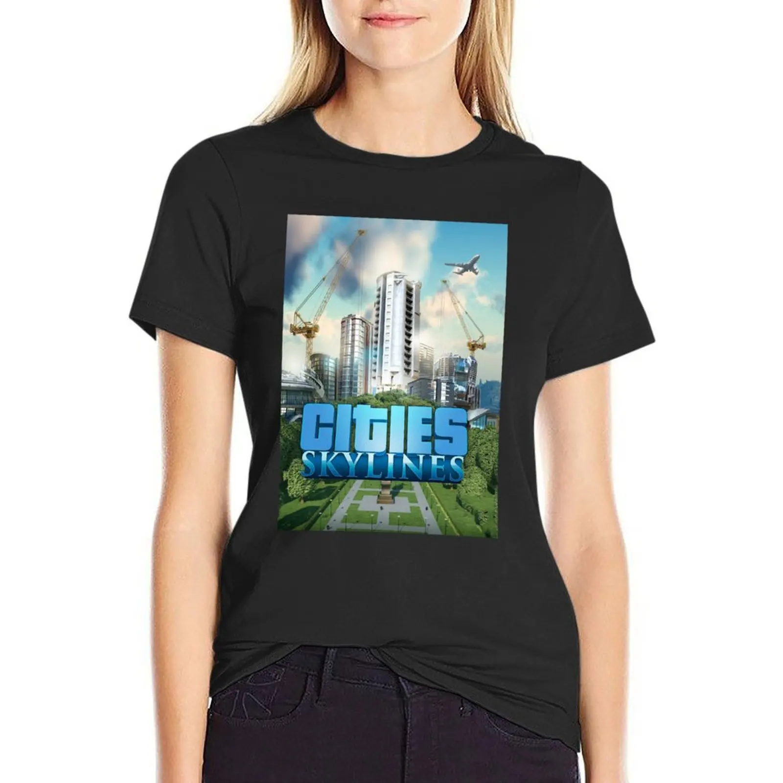 

Футболка Cities Skylines, одежда в стиле хиппи, летний топ с графикой, черные забавные футболки для женщин