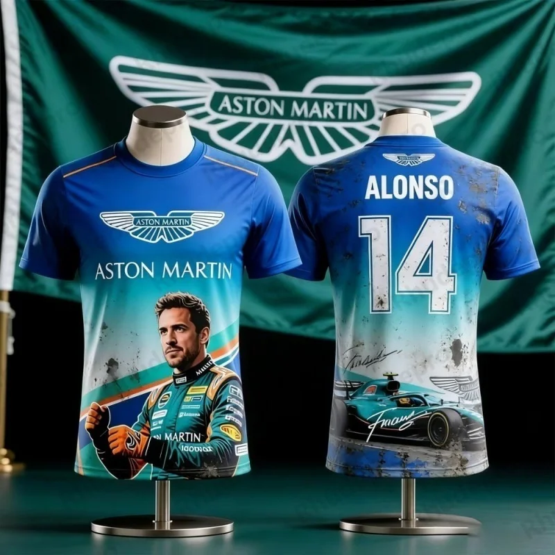 Camiseta con Estampado del Traje de Carreras del Equipo Aston Martin Alonso 14, Souvenir para Fanáticos de F1, Top Deportivo Informal