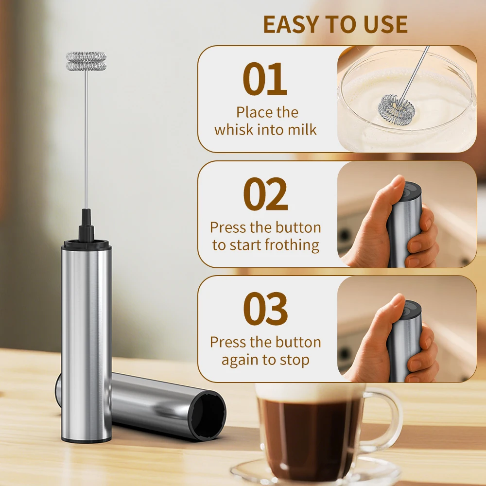 Batedor de Leite Elétrico Sem Fio Mini, Batedor de Café Portátil, Misturador de Ovos, Mixer de Cozinha, Mexedor para Cappuccino