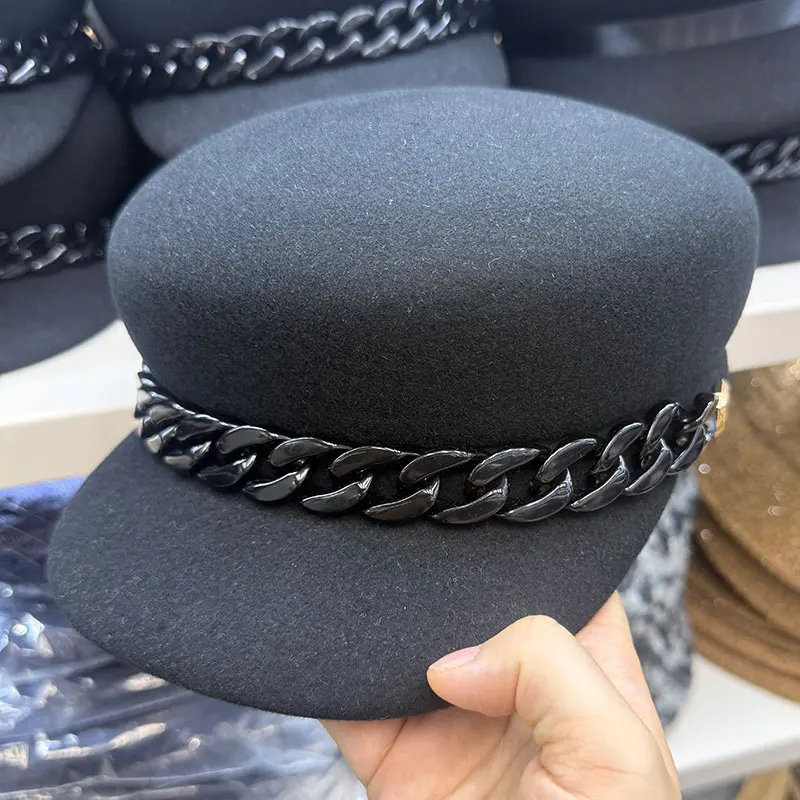 

New Fall Winter Fashion Flat Cap Vintage Black Wool Top Hat British Style Beret Newboys Peaked Military Caps Chapeu Feminino