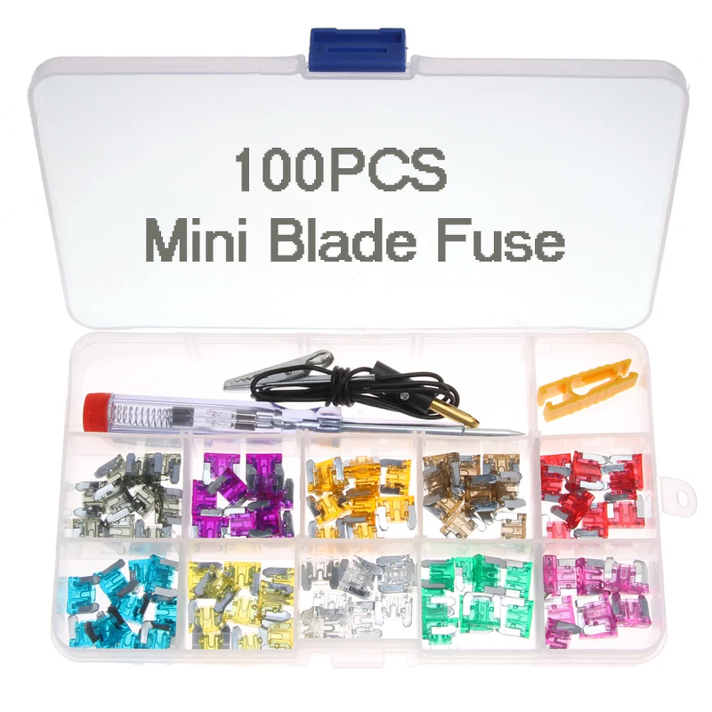 

100PCS Auto Car Zinc Blade Fuse Mini Fuse Blade Assortment Kit with Inspection Circuit Electric Pen