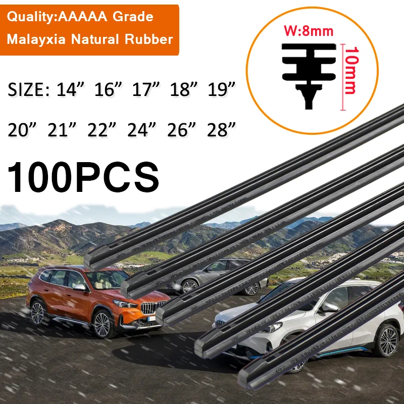 

KOSOO 100PCS Car Wiper Blade Windscreen Natural Rubber Replacement Strip 8MM 14"16"17"18"19"20"21"22"24"26"28" Auto Accessories