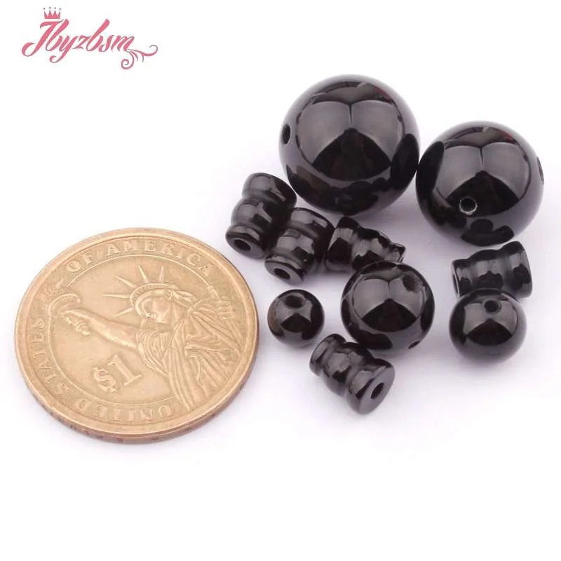 Natural Black Agate Round Pagoda Tibet Guru Spacer Stone Beads 1Set For DIY Bracelet Jewelry Making 8/10/12/14mm - Image 2