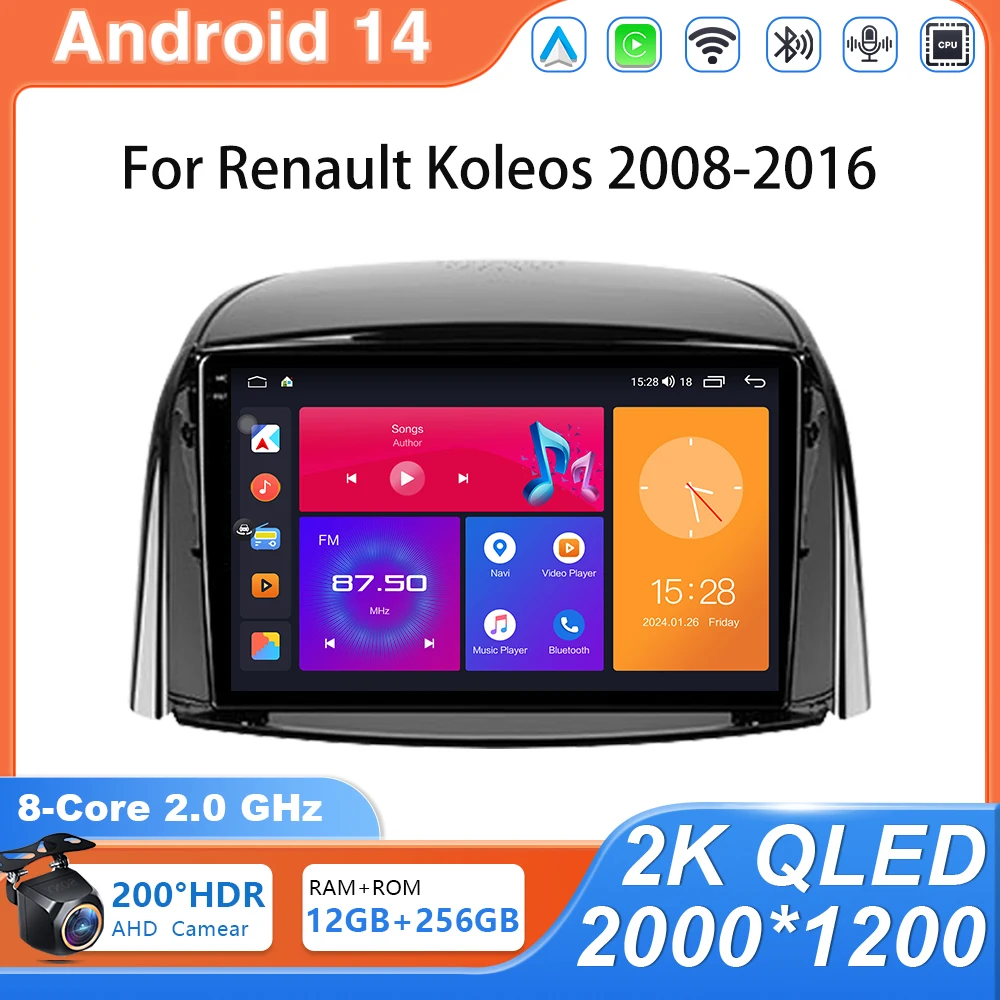 

Автомобильный радиоприемник Android 14 для Renault Koleos 2008-2016, мультимедийная навигация, GPS, авторадиоплеер, экран Carplay No 2 din DVD 4G BT