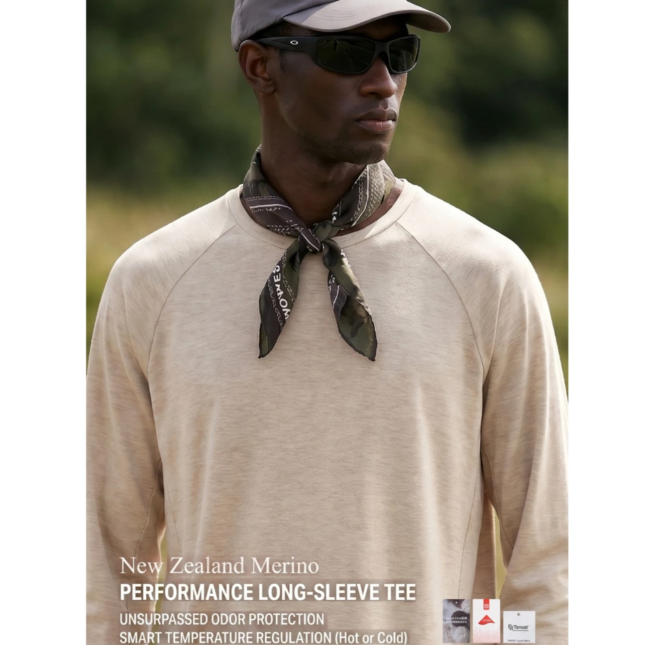 Men's Merino Wool Blend Base Layer Long Sleeve Shirt Lightweight Breathable Athletic Top for Hiking Running Quick Dry Outdoor