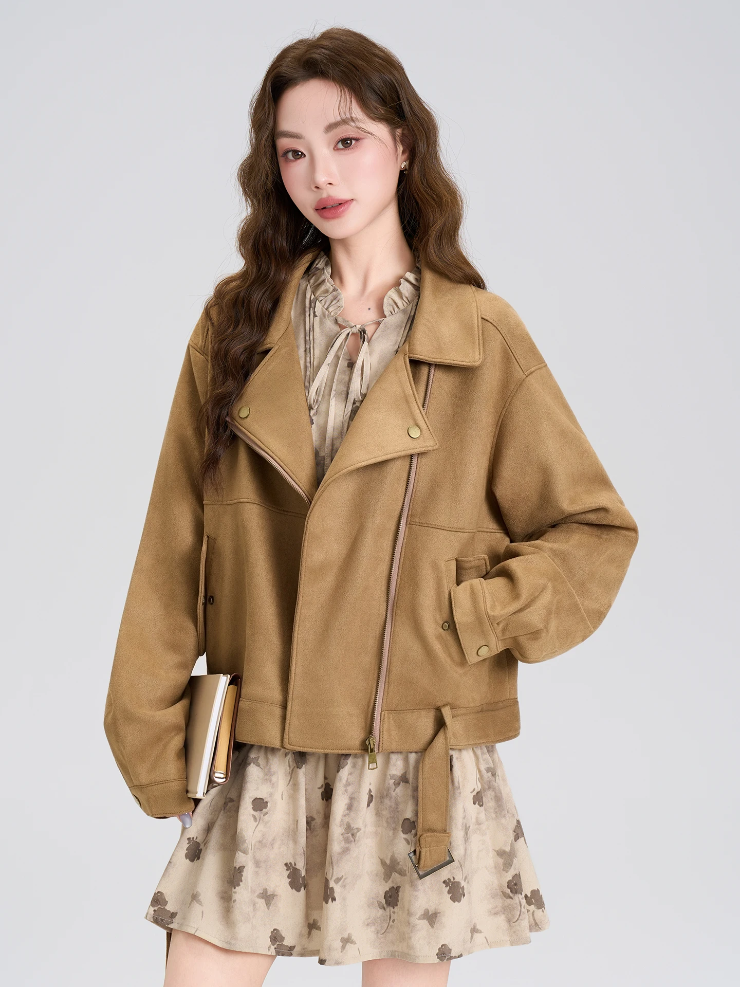 

Early Spring Khaki Shawl Collar Jacket Design Sensation High-Quality Vintage Slimming Top Women's Fashion Set