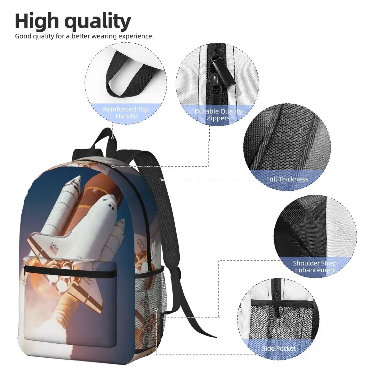 Space Shuttle Rocket Backpack Daypack Large Capacity Children BookBag School Bag Shoulder Bags for Men Women