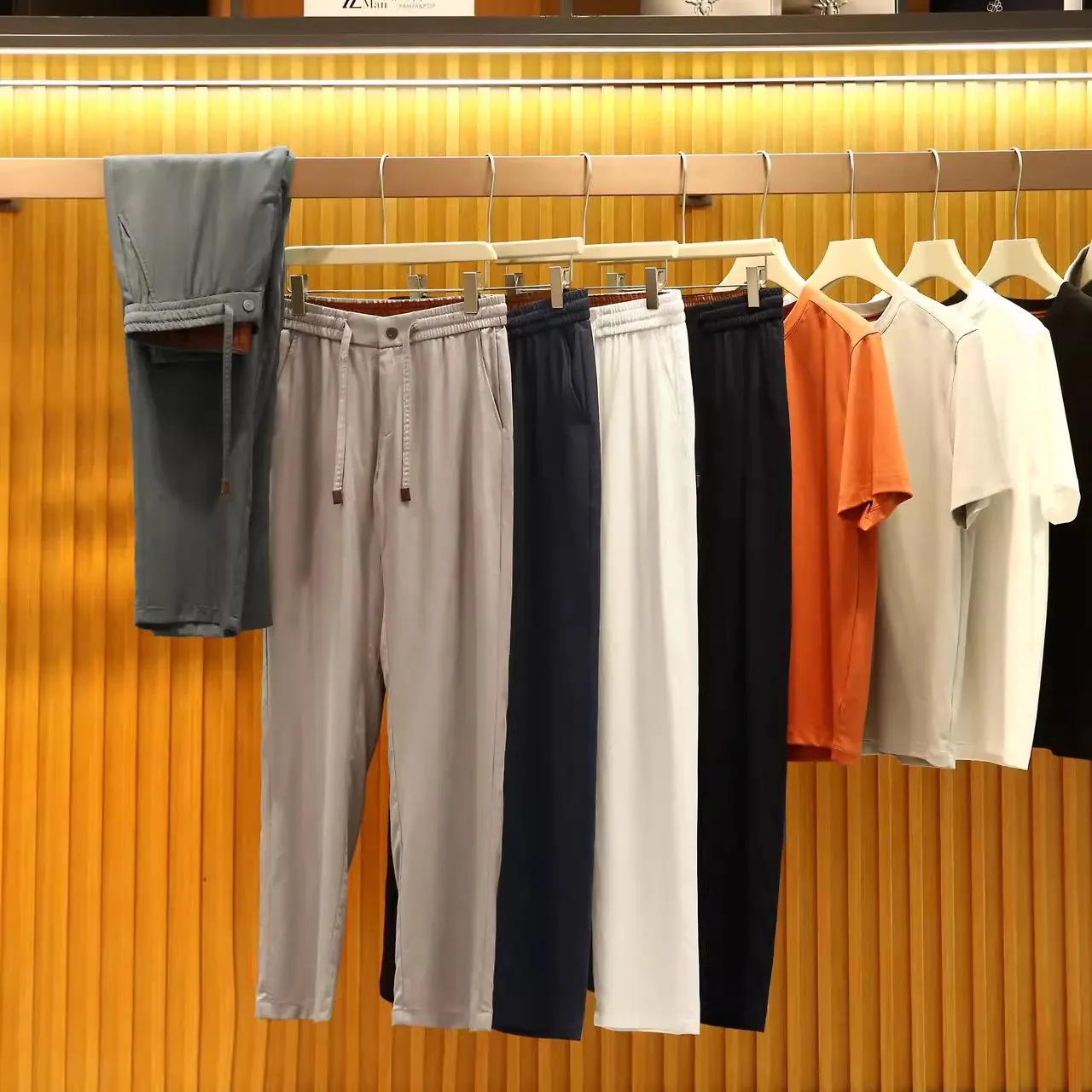

Italian Vintage Sle! Imported Fabric! Linen! Elastic Waist Straight Leg Casual Pants for Men Spring Summer Leisure Trousers
