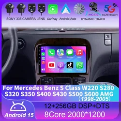 Android 15 Car Radio for Mercedes Benz S Class W220 S280 S320 S350 S400 S430 S500 S600 AMG 1998-2005 GPS WIFI 4G Carplay NO 2Din