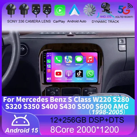 Radio samochodowe z Androidem 15 do Mercedes Benz Klasy S W220 S280 S320 S350 S400 S430 S500 S600 AMG 1998-2005 GPS WIFI 4G Carplay BEZ 2Din