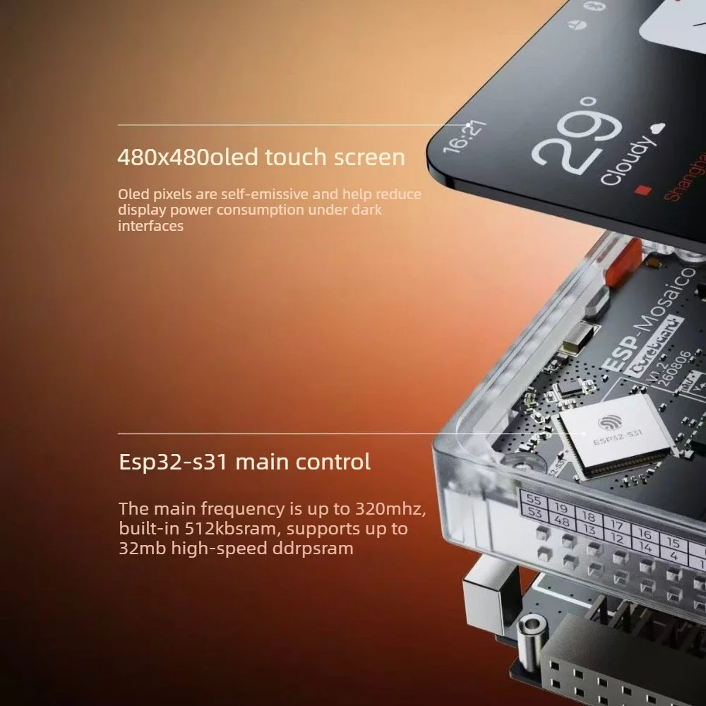 Płytka rozwojowa ESP-Mosaico z 2,16-calowym wyświetlaczem OLED dla agenta kodowania AI ESP32-S31, moduł wielofunkcyjny z kamerą magnetyczną do interakcji. — zdjęcie produktu 6