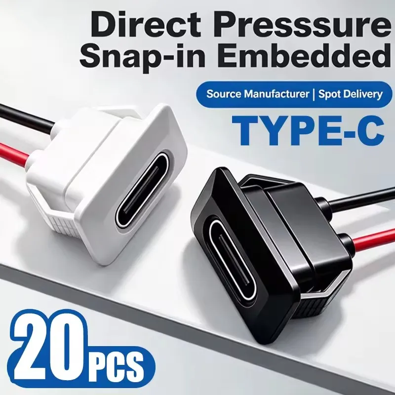 Type-C Female Chassis Connector USB C Female Chassis 2Pin 3V Direct Crimp Jack Female Charging Port Waterproof Extension Power
