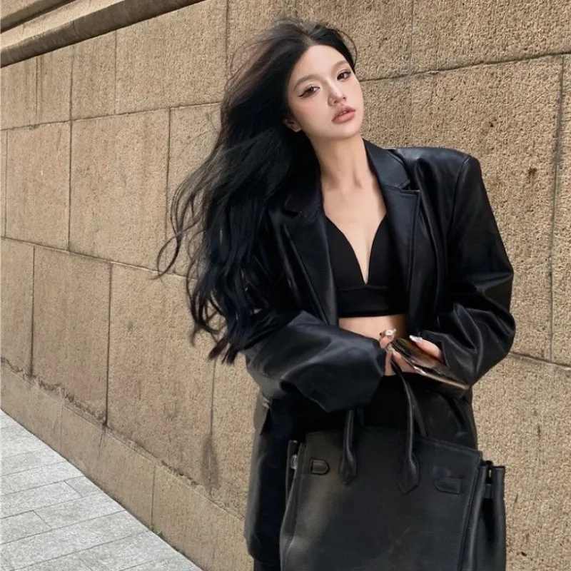 Women Cold Wind Suit Jacket Spring Autumn New Temperament Fried Street Handsome Locomotive Jacket Leather Jacket Fashion