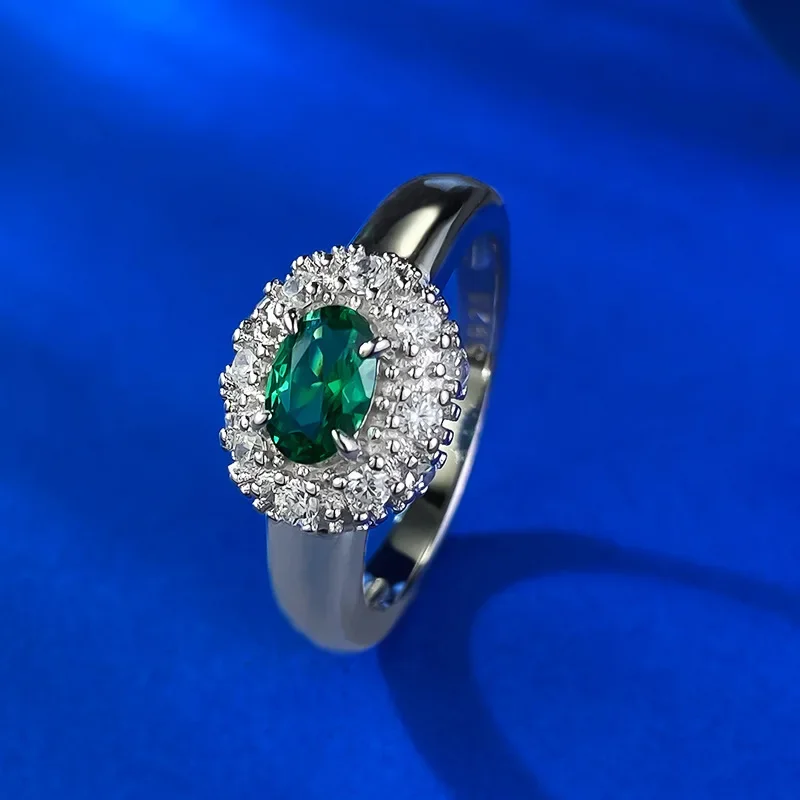 

New S925 silver simulation emerald 4 * 6mm oval ring for daily light luxury Jewelry