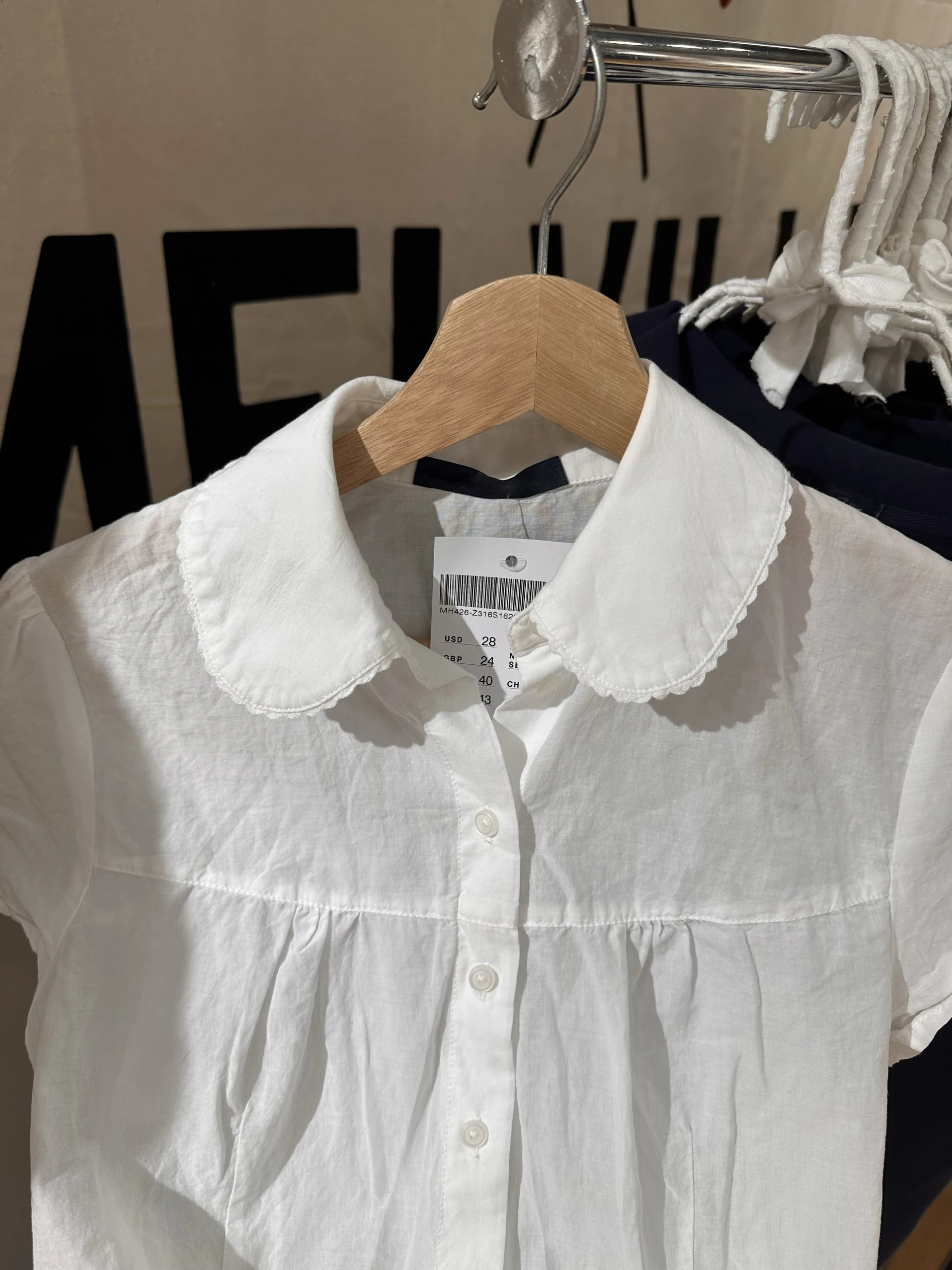 Fleur broderie ourlet T-shirt Blouse femmes été col claudine simple boutonnage coton chemise blanc doux à manches courtes t-shirts