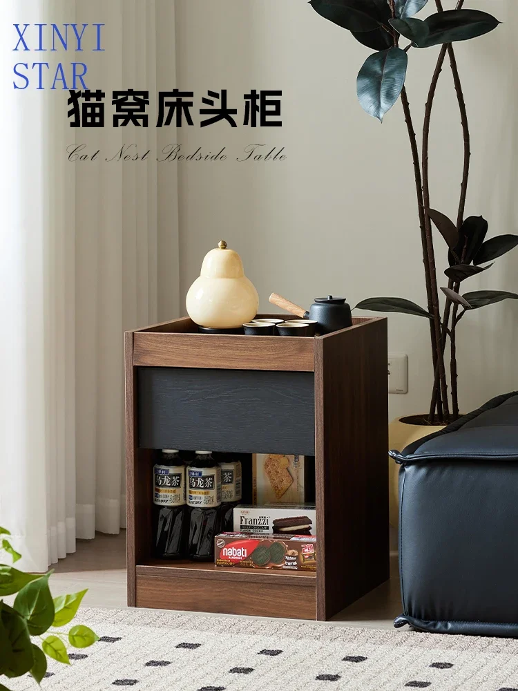 

Wooden cat nest bedside table Bedroom bedside table Black walnut bedside table