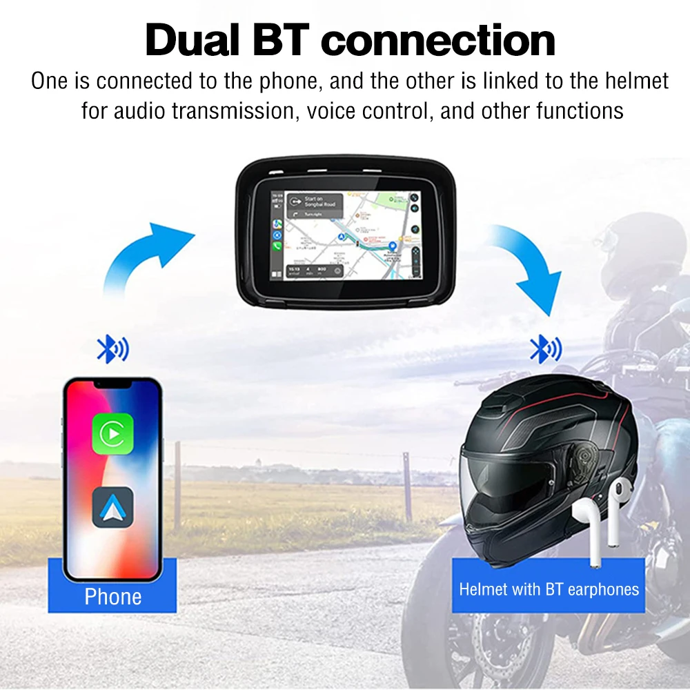 5 pollici moto Wireless Carplay Display Touch Screen Android Auto Monitor navigazione impermeabile schermo GPS BT chiamata vivavoce