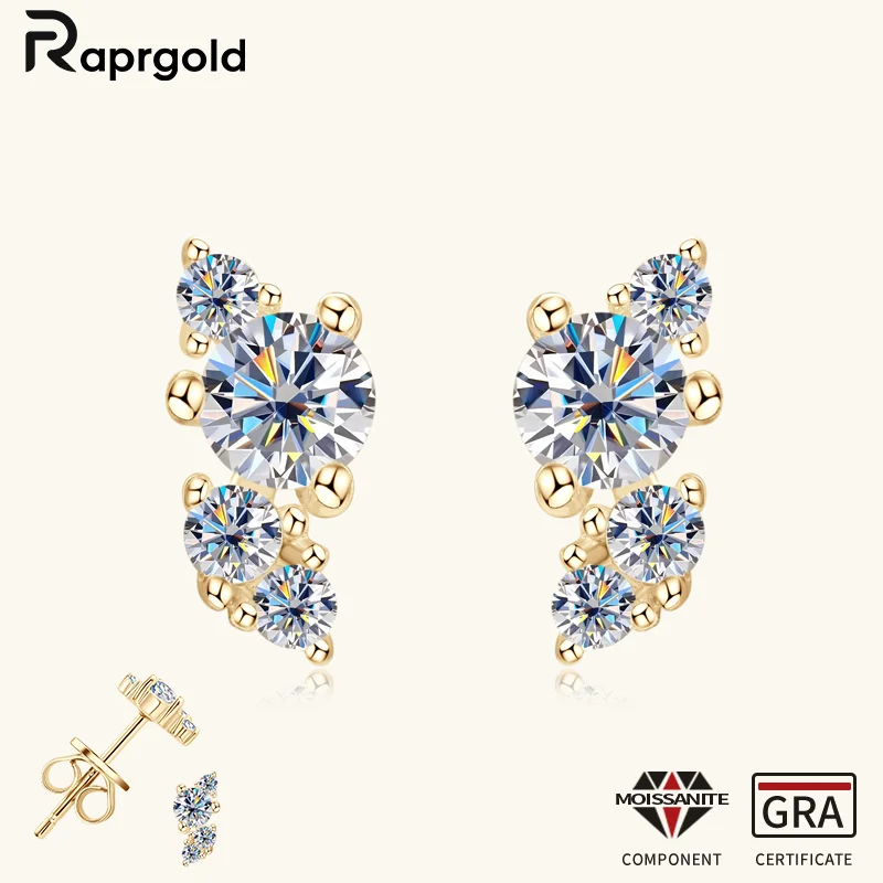 

RAPRGOLD GRA Certified Moissanite Stud Earring for Women Real 925 Sterling Silver Piercing Earrings Fine Jewelry Gift Pendientes