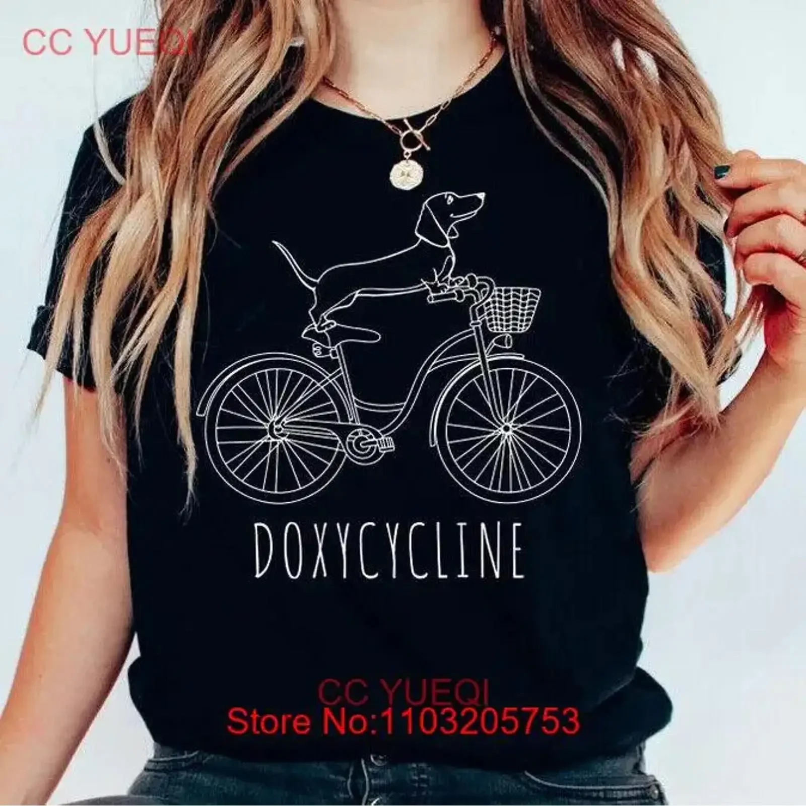 

Doxycycline Pharmacy Pun T Shirt Dachshund on Bicycle Pharmacists Da vintage Washed Slightly Versatile streetwear homme