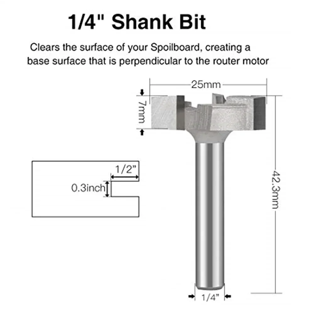 CNC Spoilboard Permukaan Router Bit 1/4 Inci Shank Tahan Lama Karbida Berujung Pelat Meratakan Router Bit Planing Bit Pemotong Penggilingan
