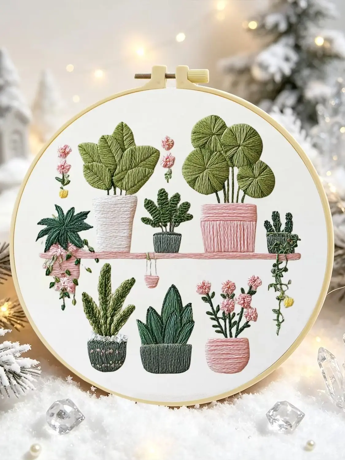 1 Set Topfpflanzen-Regal DIY-Stickerei-Set für Anfänger, Stickerei-Starter-Kit, Kreuzstich-Kunstgeschenk, Handarbeits-Bastelset – Detail 1