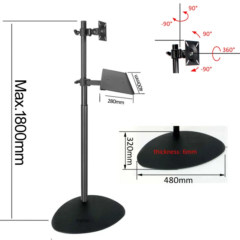 Trípode para TV DL-R02-KYM de 10 "-27", soporte para Monitor LCD en el suelo, altura ajustable, 180cm, 150cm, 120cm, 360 grados, inclinación giratoria de acero