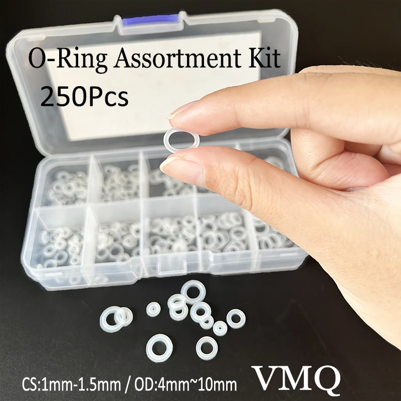 

Пищевой CS 1-1,5 мм наружный диаметр 4 ~ 10 мм VMQ, набор силиконовых уплотнительных колец, устойчивые к высоким/низким температурам уплотнения, 250 шт., экологически чистые, нетоксичные