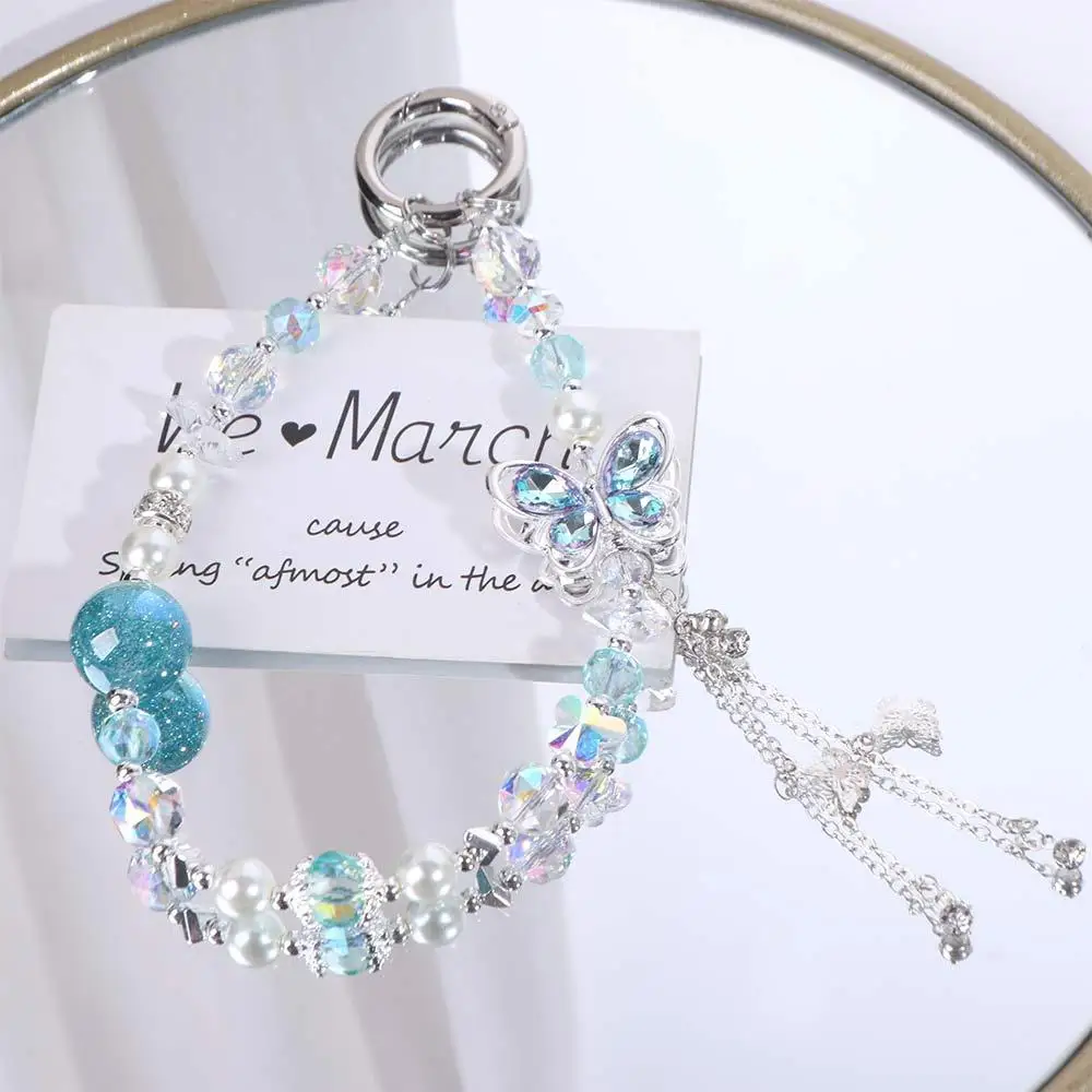 

Cute Tassel Butterfly Phone Chain Short Beaded Mobile Phone Lanyard Trinket Bag Charms Girls Phone Pendant Car Key Accessories