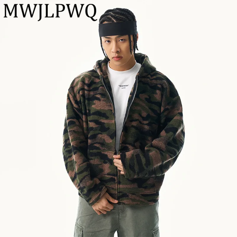 

MWJLPWQ камуфляжный кашемировый свитер, мужской американский уличный тренд, шерстяной кардиган с капюшоном на молнии, топы, осень-зима, новинка 12375