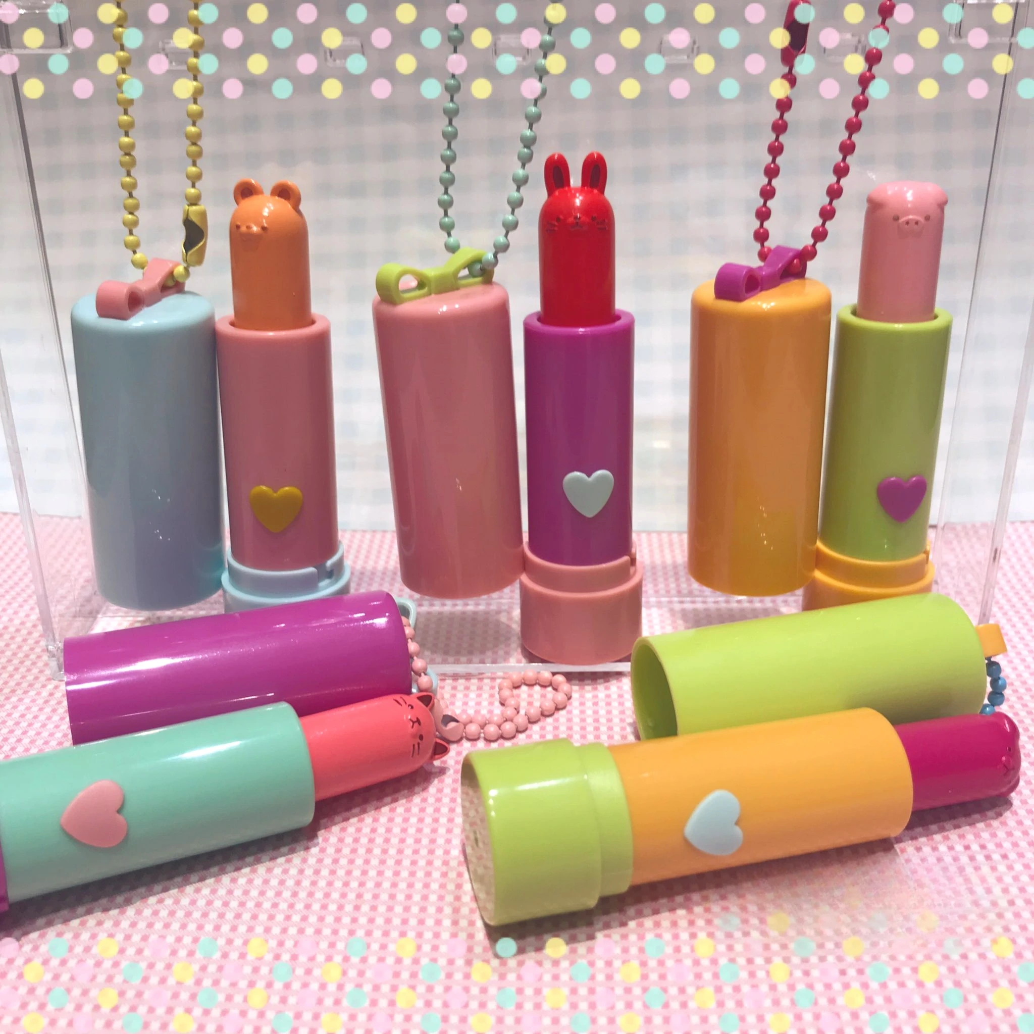 Qualia capsule toys cute kawaii Animal Lip Mascot Ball Chain cat rabbit dog pig bear lipstick girls gifts pendant gasha figures