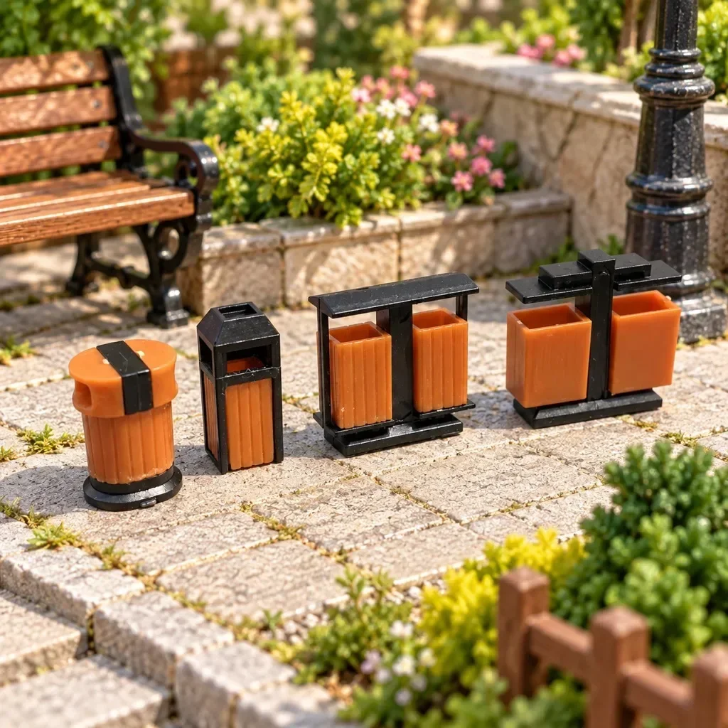 Miniature Garbage Can Model Set,4Pcs Realistic Street Recycle Waste Bin,Scale Dustbin for Architectural Sand Table Layout