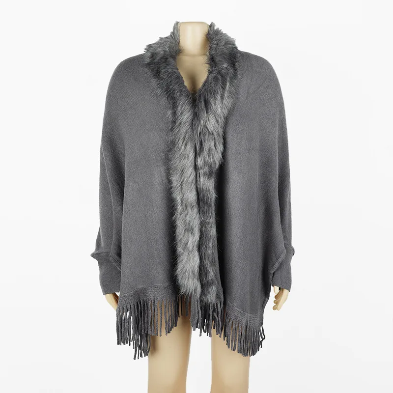 

Fur Collar Winter Shawls And Wraps Bohemian Fringe Oversized Womens Winter Lady Ponchos And Capes Sleeve Cardigan Gray Cape