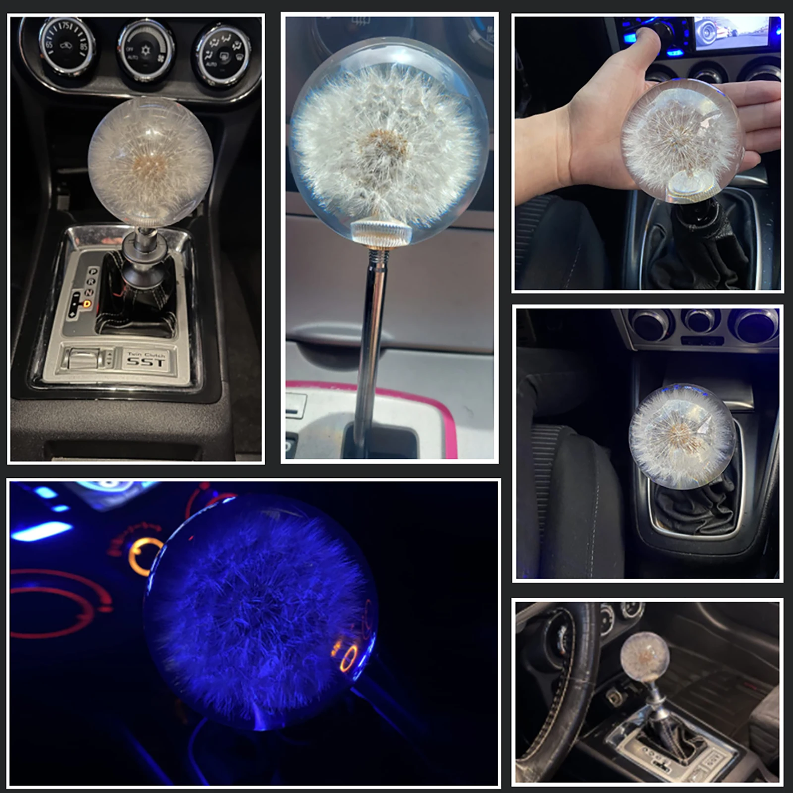 Shifter Knob Universal 70mm Crystal Acrylic Ball With Dandelion Flowers Gear Shift Knob Head Translucent DIY Car Accessories