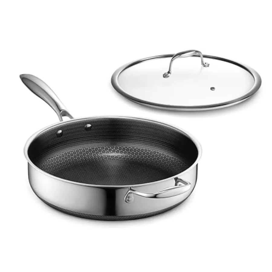 

Hybrid Nonstick Deep Sauté Pan with Tempered Glass Lid, Stay-Cool Handle, Dishwasher-Friendly, Oven-Safe Up to 900°F, Induction
