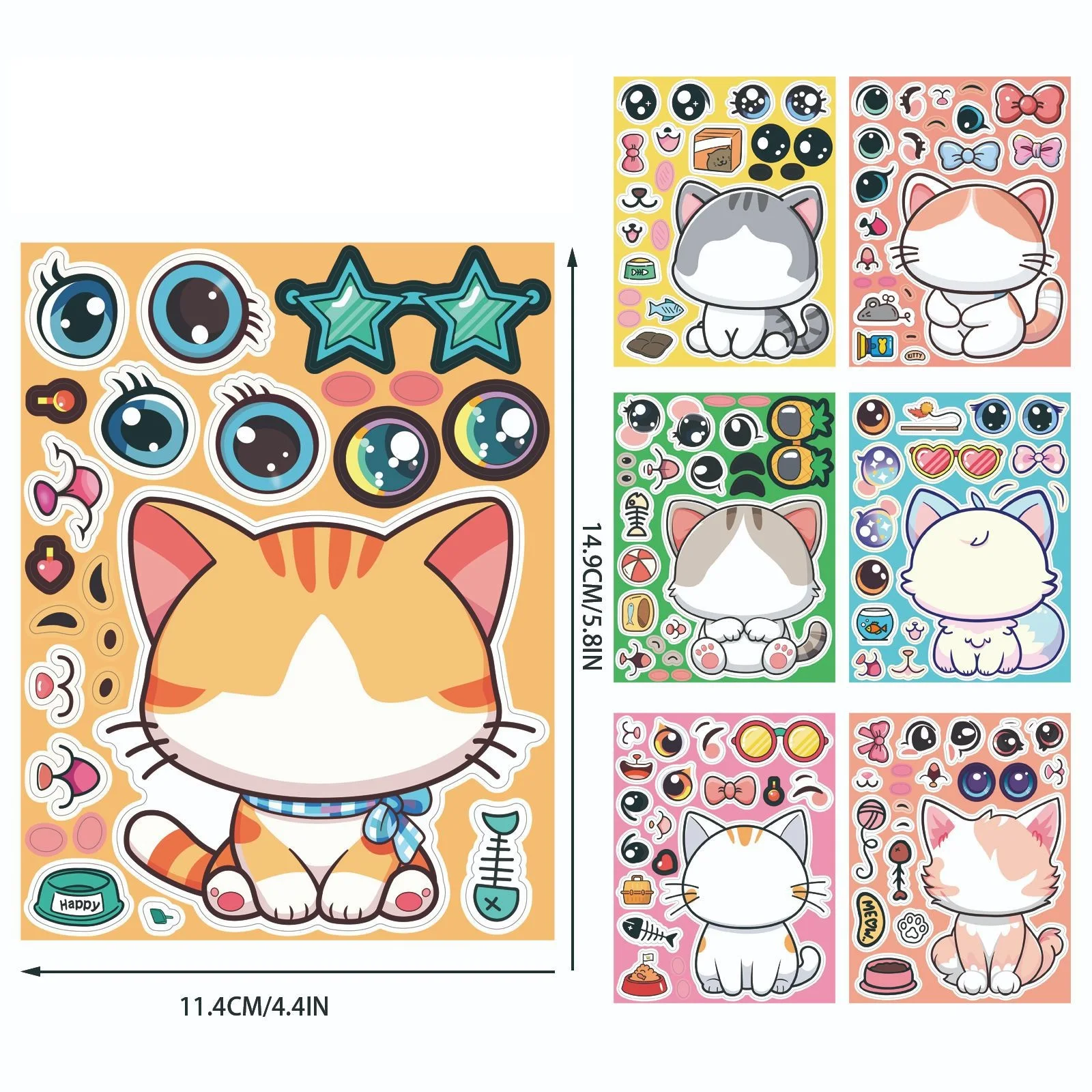 8 Sheets/Pack Cat Face Changing Stickers DIY Cartoon Decals Phone Laptop Luggage Refrigerator Decorative Stickers image 3